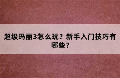 超级玛丽3怎么玩？新手入门技巧有哪些？