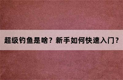 超级钓鱼是啥？新手如何快速入门？