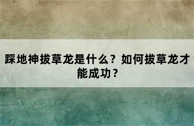 踩地神拔草龙是什么？如何拔草龙才能成功？