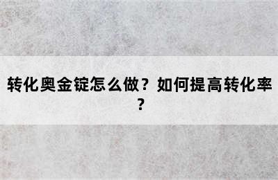 转化奥金锭怎么做？如何提高转化率？