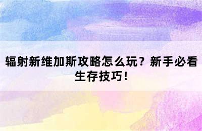 辐射新维加斯攻略怎么玩？新手必看生存技巧！