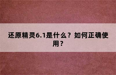 还原精灵6.1是什么？如何正确使用？