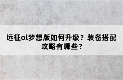 远征ol梦想版如何升级？装备搭配攻略有哪些？