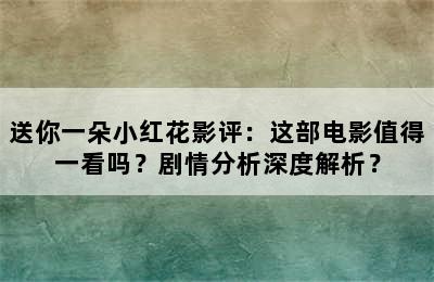 送你一朵小红花影评：这部电影值得一看吗？剧情分析深度解析？