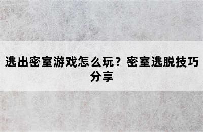 逃出密室游戏怎么玩？密室逃脱技巧分享