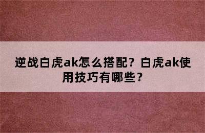 逆战白虎ak怎么搭配？白虎ak使用技巧有哪些？