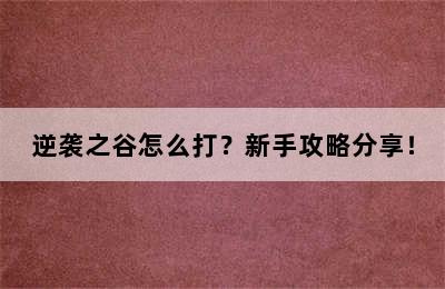 逆袭之谷怎么打？新手攻略分享！