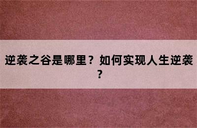 逆袭之谷是哪里？如何实现人生逆袭？