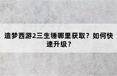 造梦西游2三生锤哪里获取？如何快速升级？