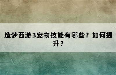 造梦西游3宠物技能有哪些？如何提升？