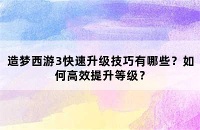 造梦西游3快速升级技巧有哪些？如何高效提升等级？