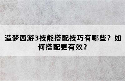 造梦西游3技能搭配技巧有哪些？如何搭配更有效？