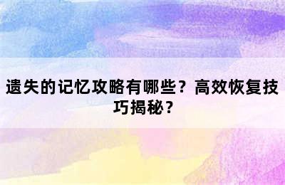 遗失的记忆攻略有哪些？高效恢复技巧揭秘？