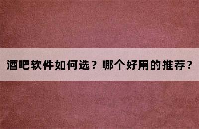 酒吧软件如何选？哪个好用的推荐？