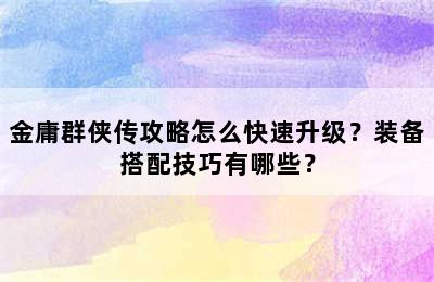 金庸群侠传攻略怎么快速升级？装备搭配技巧有哪些？