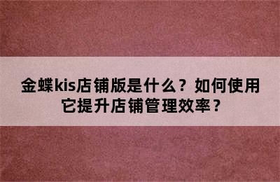 金蝶kis店铺版是什么？如何使用它提升店铺管理效率？