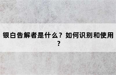 银白告解者是什么？如何识别和使用？