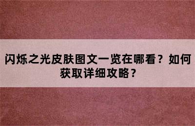 闪烁之光皮肤图文一览在哪看？如何获取详细攻略？