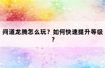 问道龙腾怎么玩？如何快速提升等级？