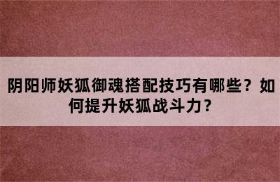 阴阳师妖狐御魂搭配技巧有哪些？如何提升妖狐战斗力？