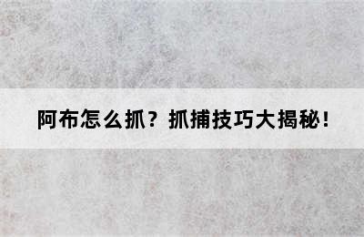 阿布怎么抓？抓捕技巧大揭秘！