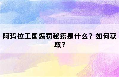 阿玛拉王国惩罚秘籍是什么？如何获取？