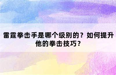 雷霆拳击手是哪个级别的？如何提升他的拳击技巧？