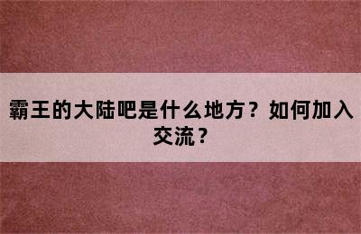 霸王的大陆吧是什么地方？如何加入交流？