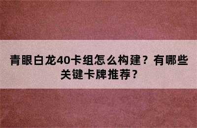 青眼白龙40卡组怎么构建？有哪些关键卡牌推荐？