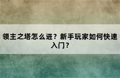 领主之塔怎么进？新手玩家如何快速入门？