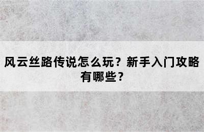 风云丝路传说怎么玩？新手入门攻略有哪些？