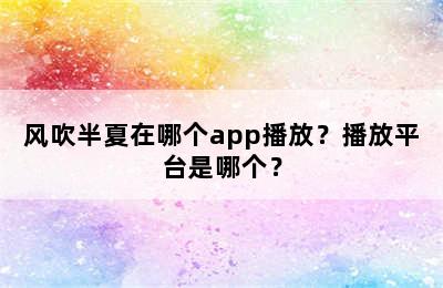 风吹半夏在哪个app播放？播放平台是哪个？