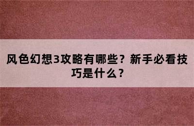 风色幻想3攻略有哪些？新手必看技巧是什么？