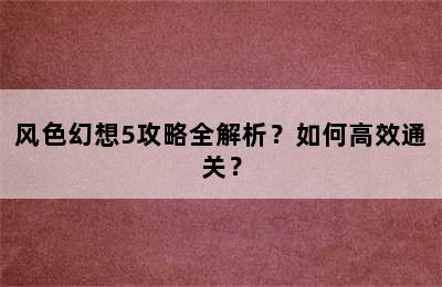 风色幻想5攻略全解析？如何高效通关？