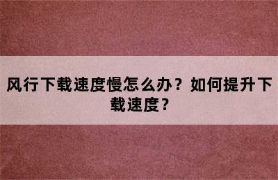 风行下载速度慢怎么办？如何提升下载速度？