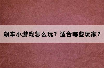 飙车小游戏怎么玩？适合哪些玩家？