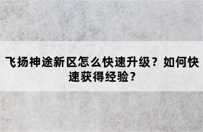 飞扬神途新区怎么快速升级？如何快速获得经验？