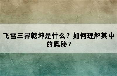 飞雪三界乾坤是什么？如何理解其中的奥秘？