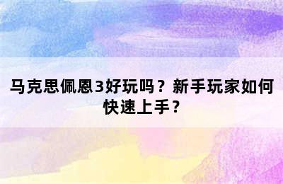 马克思佩恩3好玩吗？新手玩家如何快速上手？