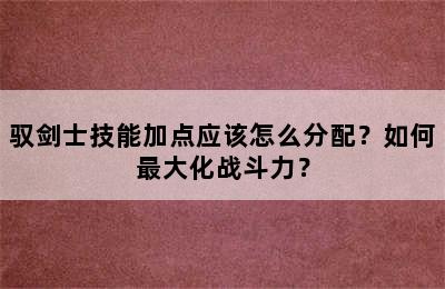 驭剑士技能加点应该怎么分配？如何最大化战斗力？