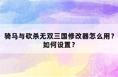 骑马与砍杀无双三国修改器怎么用？如何设置？