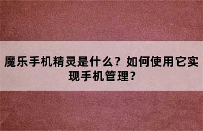 魔乐手机精灵是什么？如何使用它实现手机管理？