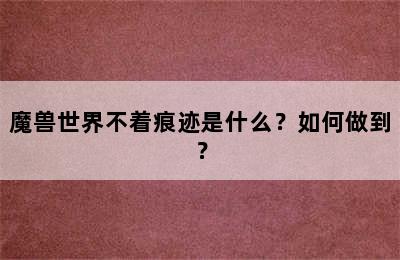 魔兽世界不着痕迹是什么？如何做到？