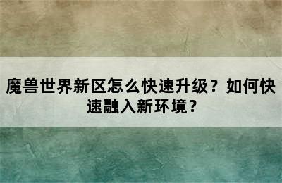 魔兽世界新区怎么快速升级？如何快速融入新环境？