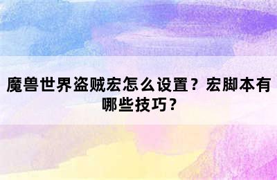 魔兽世界盗贼宏怎么设置？宏脚本有哪些技巧？