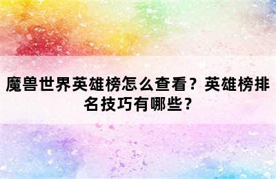 魔兽世界英雄榜怎么查看？英雄榜排名技巧有哪些？