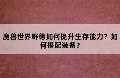 魔兽世界野德如何提升生存能力？如何搭配装备？