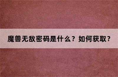 魔兽无敌密码是什么？如何获取？