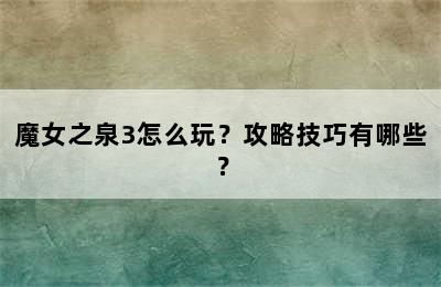 魔女之泉3怎么玩？攻略技巧有哪些？