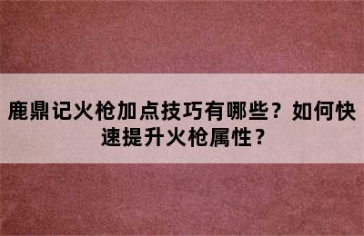 鹿鼎记火枪加点技巧有哪些？如何快速提升火枪属性？